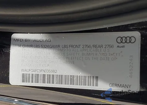 2015 Audi A6 3.0T Premium Plus z USA, uszkodzony, nr VIN WAUFGAFC9FN035982